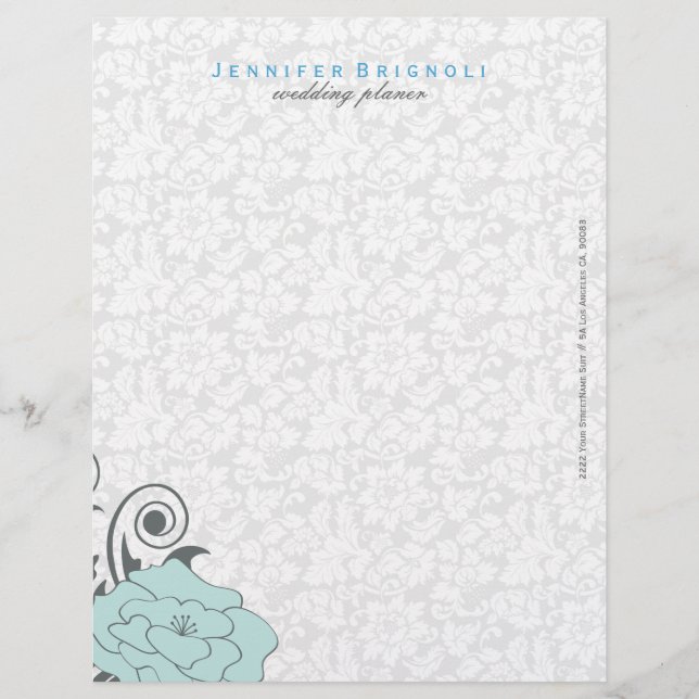 Blue Grey And White Floral Design Personalised Letterhead (Front)