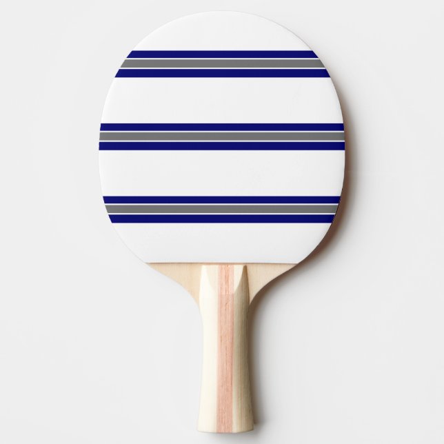 Blue Grey and White Strip Design Ping Pong Paddle (Front)