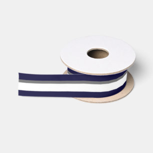 Blue Grey and White strip Ribbon Satin Ribbon