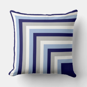 Blue, Grey and White Striped Throw Pillow