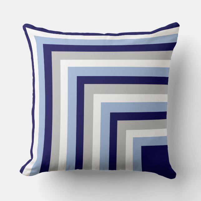 Blue, Grey and White Striped Throw Pillow (Front)