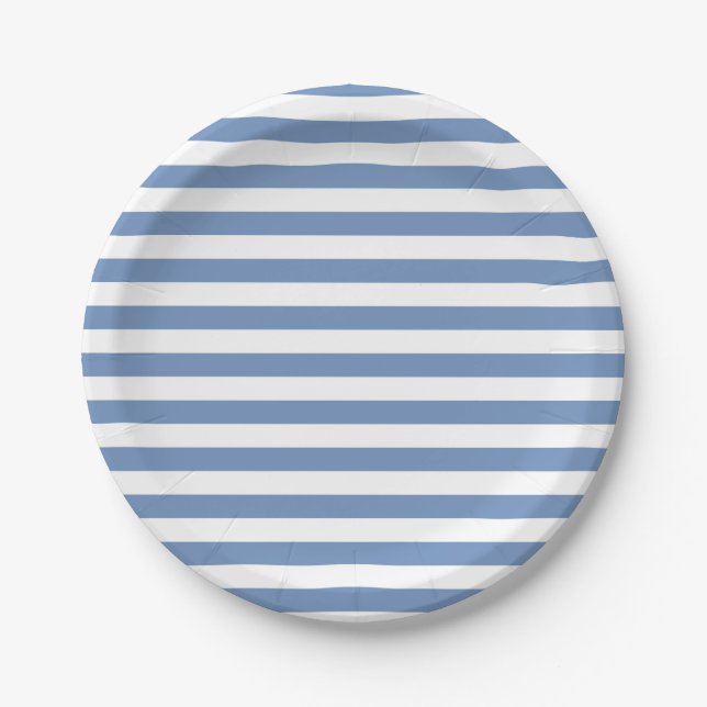 Blue/Grey and White Stripes Paper Plate (Front)