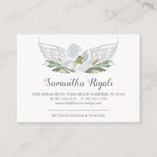 Blue Grey Angel Wings Floral Business Cards