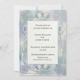 Blue Grey Art Nouveau Wedding Invitation