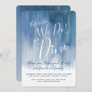 Blue grey art rehearsal dinner before we do invitation