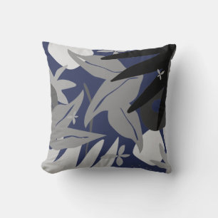 Blue & Grey Artistic Abstract Botanical Cushion