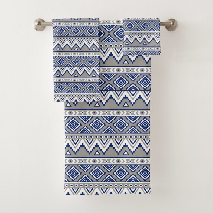 blue grey aztec pattern bath towel set Zazzle.co.uk