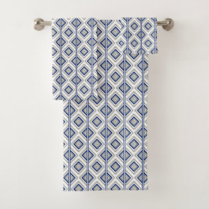 blue grey aztec pattern tiled bath towel set