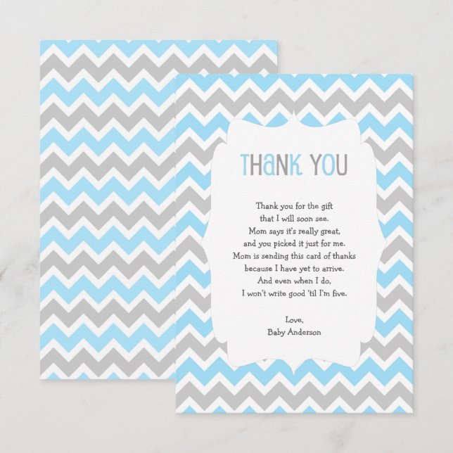 Blue Grey Baby shower thank you note poem Invitation (Front/Back)