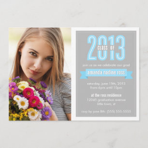 Blue Grey Banner Class of 2013 Photo Graduation Invitation