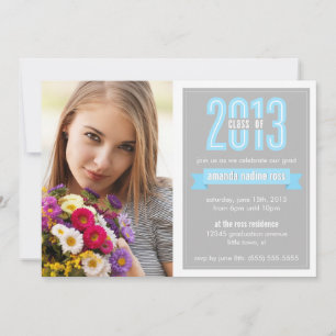 Blue Grey Banner Class of 2013 Photo Graduation Invitation