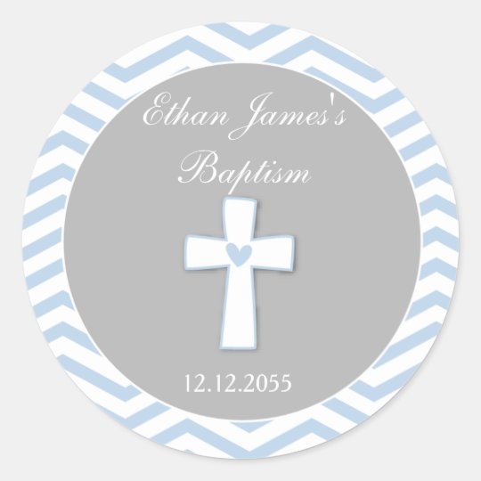 Blue Grey Baptism Favour Stickers Tags