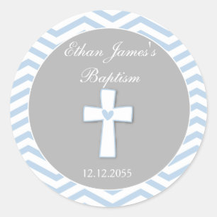Blue Grey Baptism Favour Stickers Tags