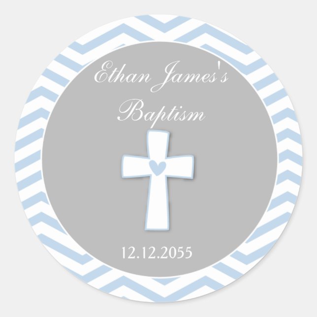 Blue Grey Baptism Favour Stickers Tags (Front)