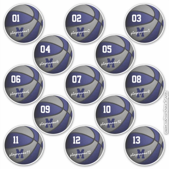 blue grey basketball custom 13 players names (Front)