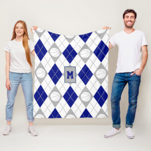 blue grey basketball team colours argyle fleece blanket