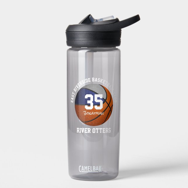 Blue grey basketball team colours girls boys  water bottle (Left)