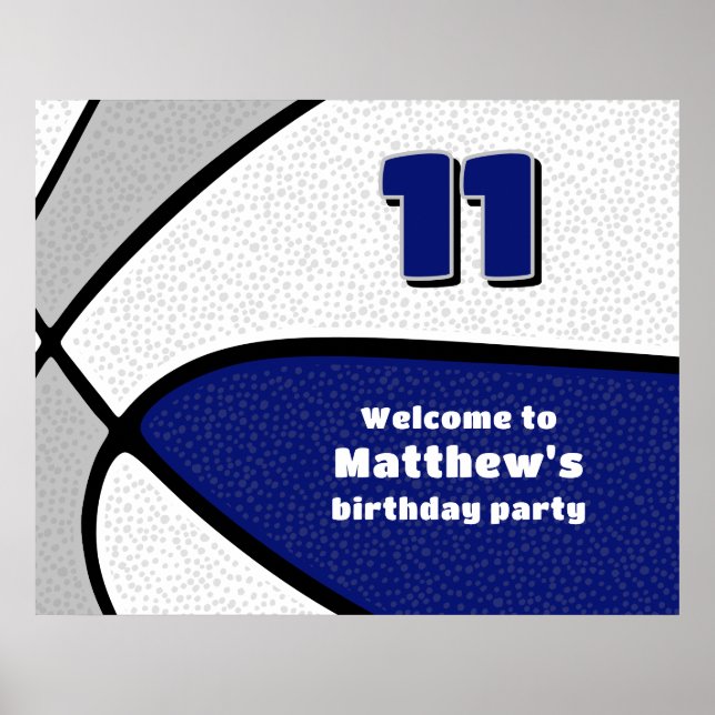 blue grey basketball team colours party welcome poster (Front)