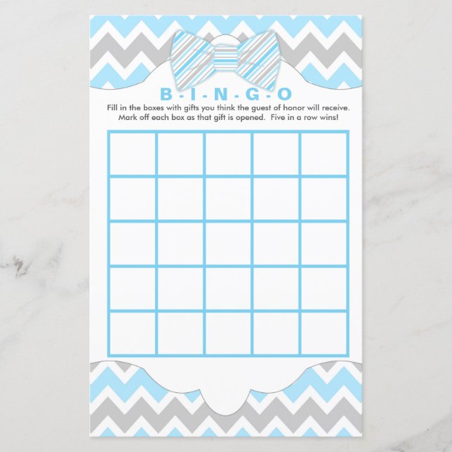 Blue grey Bingo and purse boy baby shower games (Front)