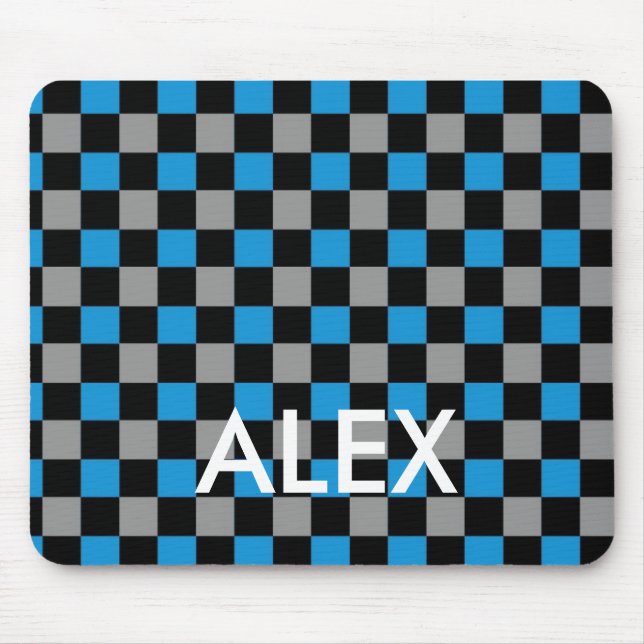 Blue grey black chequered chequered skater mouse p mouse mat (Front)