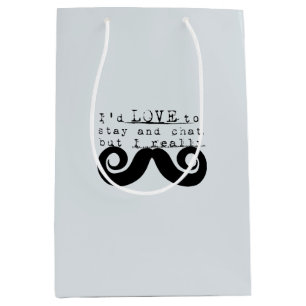 Blue Grey Black Funny Humor I Mustache Medium Gift Bag