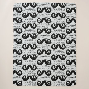 Blue Grey Black Funny Humor I Mustache Sherpa Blanket