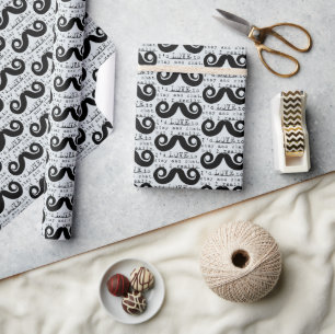 Blue Grey Black Funny Humor I Mustache Wrapping Paper