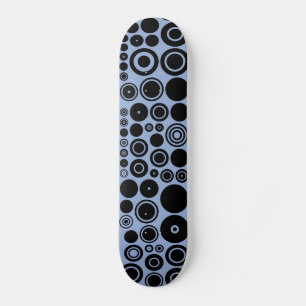 Blue grey, Black Retro Circles Pattern Skateboard