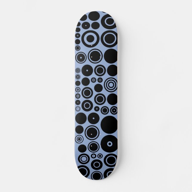 Blue grey, Black Retro Circles Pattern Skateboard (Front)