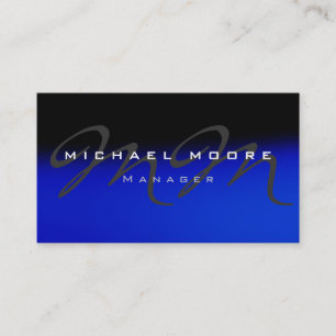 Blue Grey Black Unique Monogram Business Card