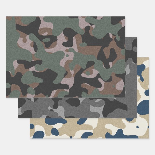 Blue Grey Blue Camouflage Wrapping Paper Sheet (Set)