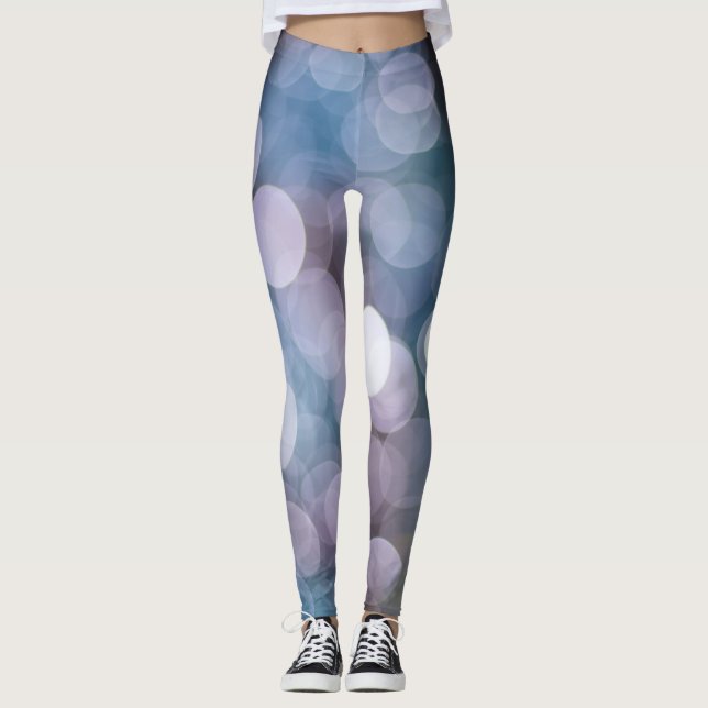 Blue grey bokeh, abstract background. leggings (Front)