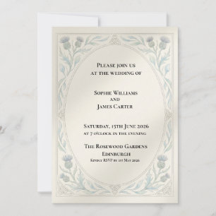 Blue Grey Botanical Border Wedding Invitation