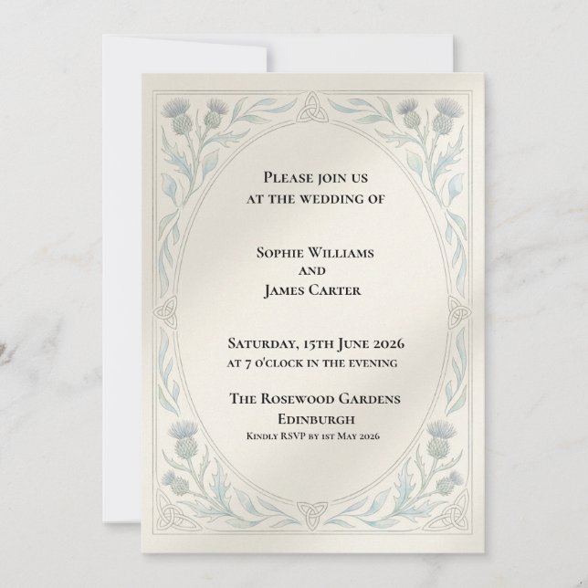Blue Grey Botanical Border Wedding Invitation (Front)
