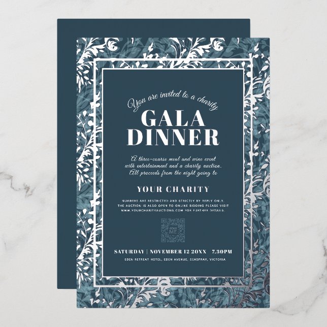 Blue grey botanical pattern gala dinner event (Front/Back)