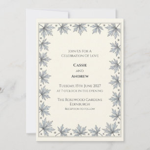 Blue Grey Botanical Star Wedding Invitation
