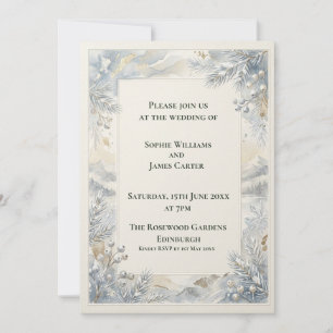 Blue Grey Botanical Wedding Invitation