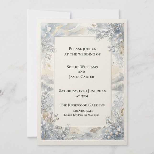 Blue Grey Botanical Wedding Invitation (Front)