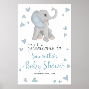 Blue Grey Boy Elephant Baby Shower Welcome Sign