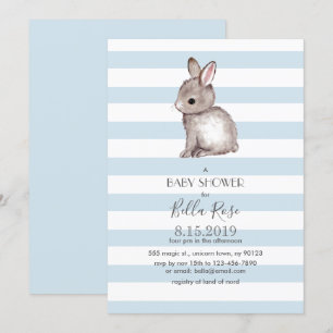 Blue grey bunny baby shower invitations