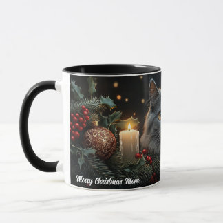Blue-Grey Cat Lovers Christmas Gift Mug
