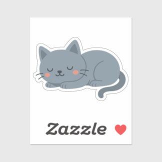 Blue Grey Cat Sticker – Calm and Cosy Cartoon