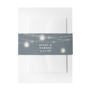 Blue Grey Chalkboard & Mason Jar String Lights Invitation Belly Band