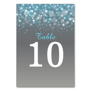 Blue grey champagne bubbles Wedding table numbers