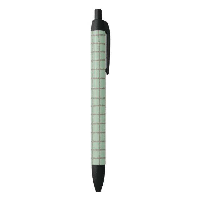 Blue Grey Check Pattern Sleek and Stylish Black Ink Pen (Bottom (Vertical))
