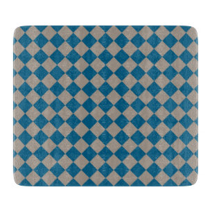 Blue Grey Chequered Diamond Pattern Cutting Board