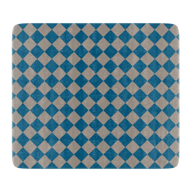 Blue Grey Chequered Diamond Pattern Cutting Board (Front)