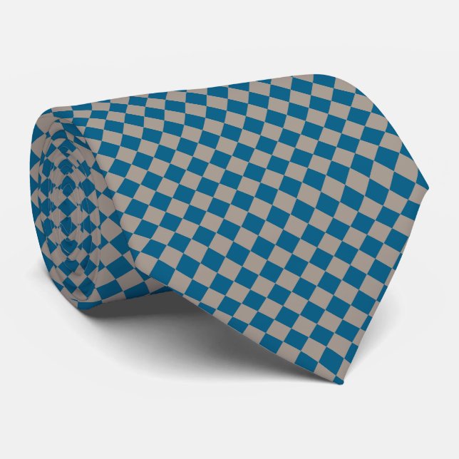 Blue Grey Chequered Diamond Pattern Tie (Rolled)