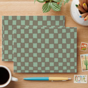 Blue Grey Chequered Stylish Chequerboard Pattern Envelope