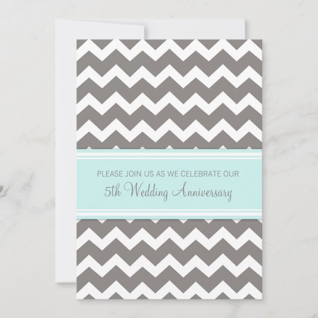 Blue Grey Chevron 5th Anniversary Invitation (Front)